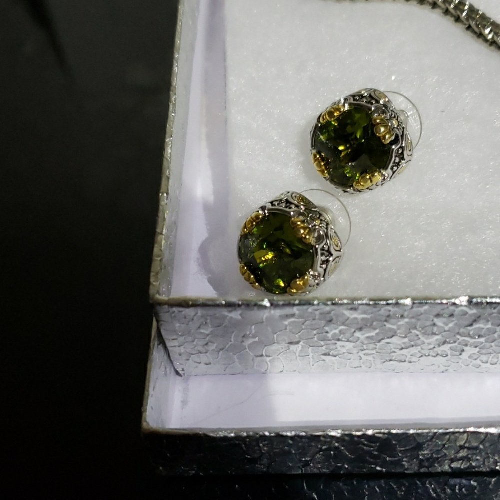 Necklace set green stone with gold and silver - Picture 3 of 4